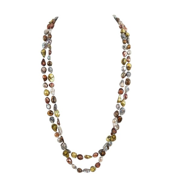Multicolor Earthtone Enameled Mother Of Pearl Shell Long Necklace 29" Drop - Picture 1 of 4